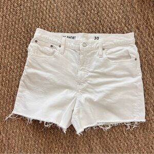 J. Crew White High-Waist Frayed Hem Denim Shorts